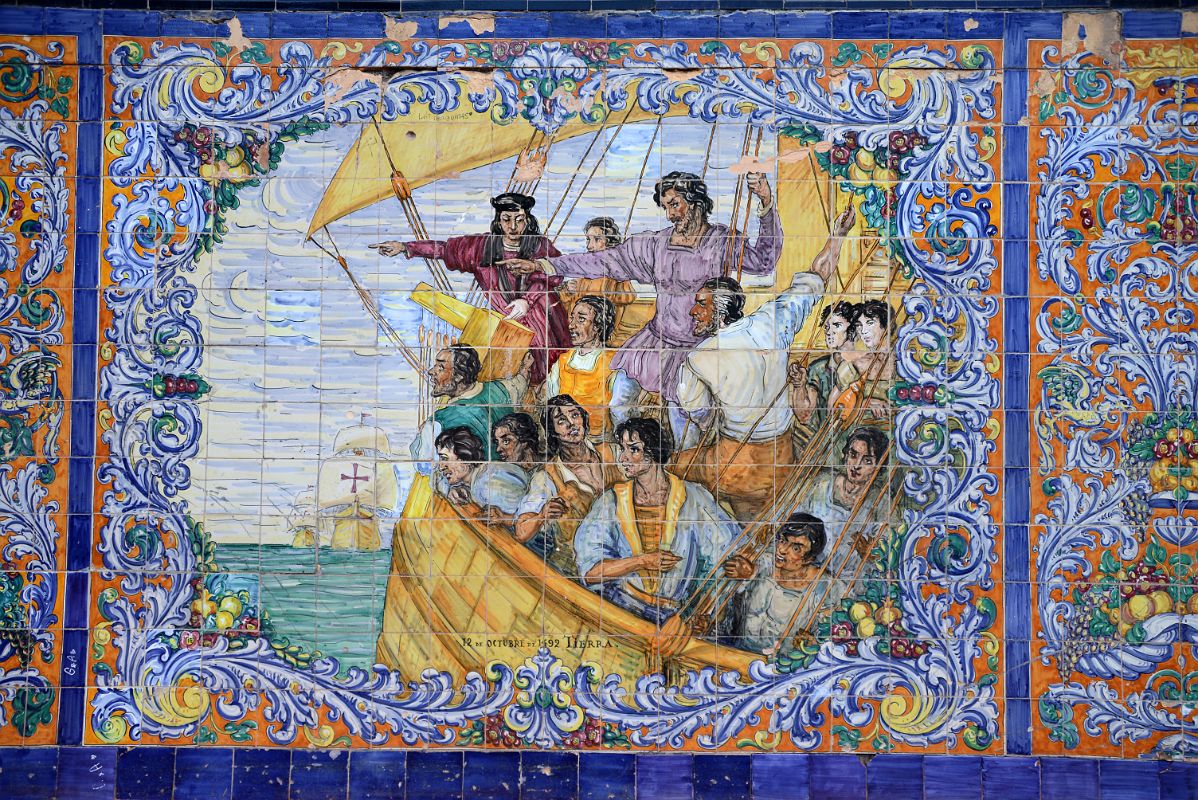 11-06 Tiled Image In Plaza Espana of Columbus Discovering America By The Artist Manuel Escudero In Mendoza